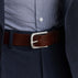 Von Baer classic luxury full-grain leather belt for men in tan, with a stainless steel buckle.