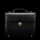 Von Baer diplomat men’s compact full-grain leather laptop briefcase in black, front view for professional work.