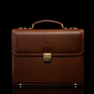 Von Baer Diplomat men’s compact full-grain leather laptop briefcase in brown, front view for professional work.