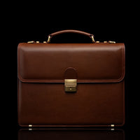 Von Baer Diplomat men’s compact full-grain leather laptop briefcase in brown, front view for professional work.