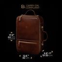 Von Baer 10x leather travel backpack carry-on compliant dimensions with expandable feature