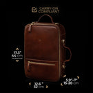 Von Baer 10x leather travel backpack carry-on compliant dimensions with expandable feature