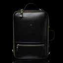 High-quality black leather laptop travel bag for men, featuring a front view, made by Von Baer. Stylish and functional for carrying laptops on trips.