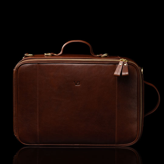 Von Baer 10x men's high-quality leather laptop travel bag in brown, featuring multifunctional compartments, a stylish yet practical design, and sturdy craftsmanship ideal for business and travel needs.