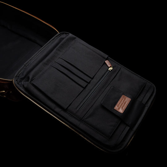 Von Baer 10x men's high-quality leather laptop travel bag with a secure laptop compartment and multiple inside pockets, designed for organization and convenience during travel.