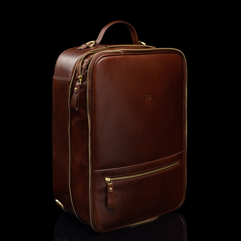Von Baer 10x women's high-quality multifunctional leather laptop travel bag in brown, expanded.