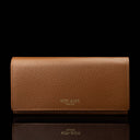 Von Baer Allure large cognac tan full-grain leather accordion wallet with RFID protection, shown in a front view highlighting the full structure and gold-tone branding.