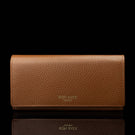 Von Baer Allure large cognac tan full-grain leather accordion wallet with RFID protection, shown in a front view highlighting the full structure and gold-tone branding.
