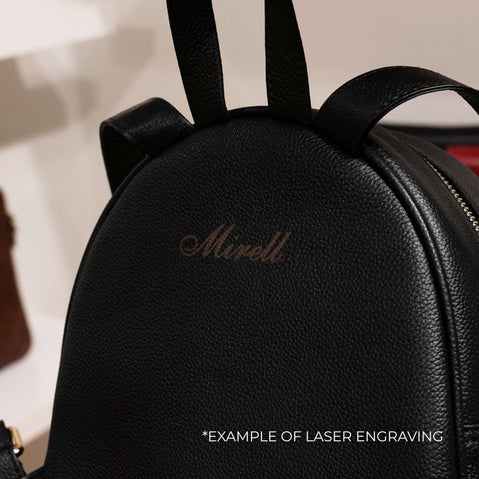 von baer bella personalized leather small womens backpack black example of laser engraving mirell