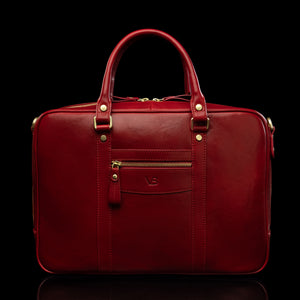 Von Baer City luxury leather laptop bag for women, in red color, front view.