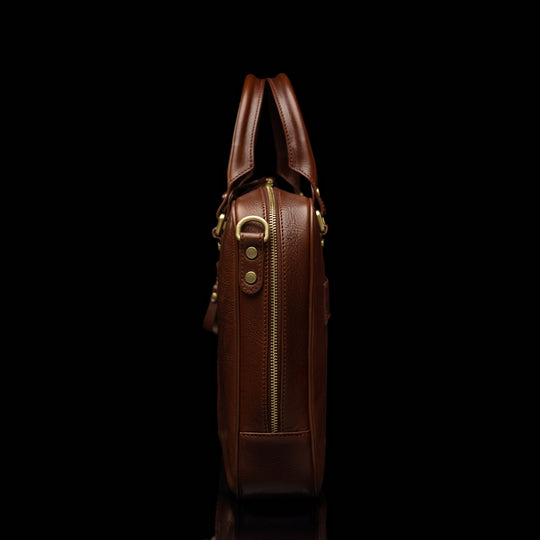 Von Baer City luxury leather laptop bag for women, side view.