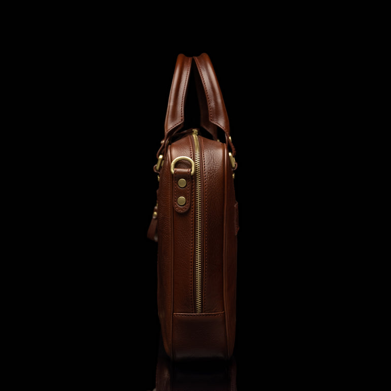 Von Baer City luxury leather laptop bag for women, side view.