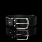 Von Baer classic black leather belt with a silver stainless steel buckle.