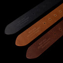 Von Baer classic leather belts in brown, tan, and black colors, Cuoio Superiore handmade leather, with logo.