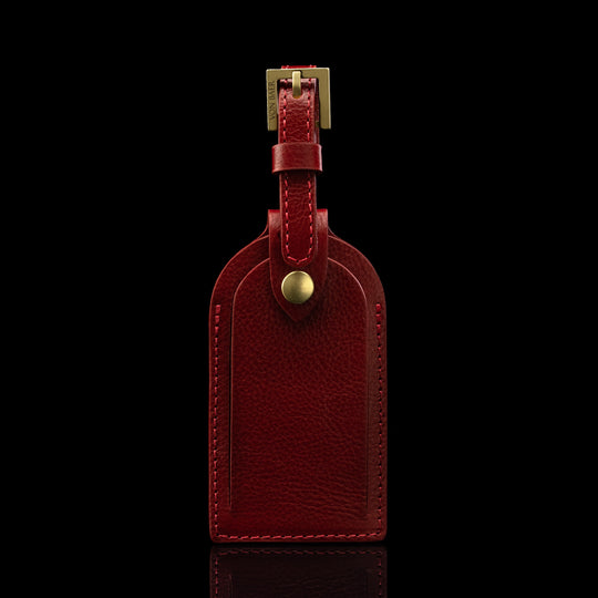 von baer classic premium leather luggage tag red front view