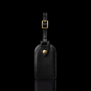 Von Baer Compact Classic black leather luggage tag front view
