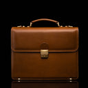 Von Baer diplomat men’s compact full-grain leather laptop briefcase in tan, front view for professional work.