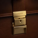 Von Baer diplomat men’s compact full-grain leather briefcase metal hardware closure close-up showing durable premium craftsmanship.