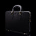 Von Baer Elegant high-quality slim full-grain leather laptop bag in black, half-turned, for women.