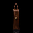 Von Baer Elegant high-quality slim full-grain leather women’s laptop bag in brown, side view.