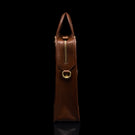 Von Baer Elegant high-quality slim full-grain leather women’s laptop bag in brown, side view.