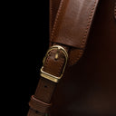 Von Baer Elegant high-quality slim full-grain leather women’s laptop bag in brown, featuring solid brass hardware.