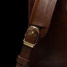 Von Baer Elegant high-quality slim full-grain leather women’s laptop bag in brown, featuring solid brass hardware.