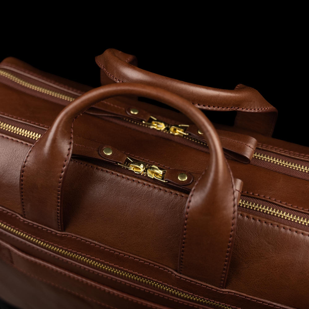 von baer essential modern italian leather briefcase for laptop solid brown quality zippers and handles
