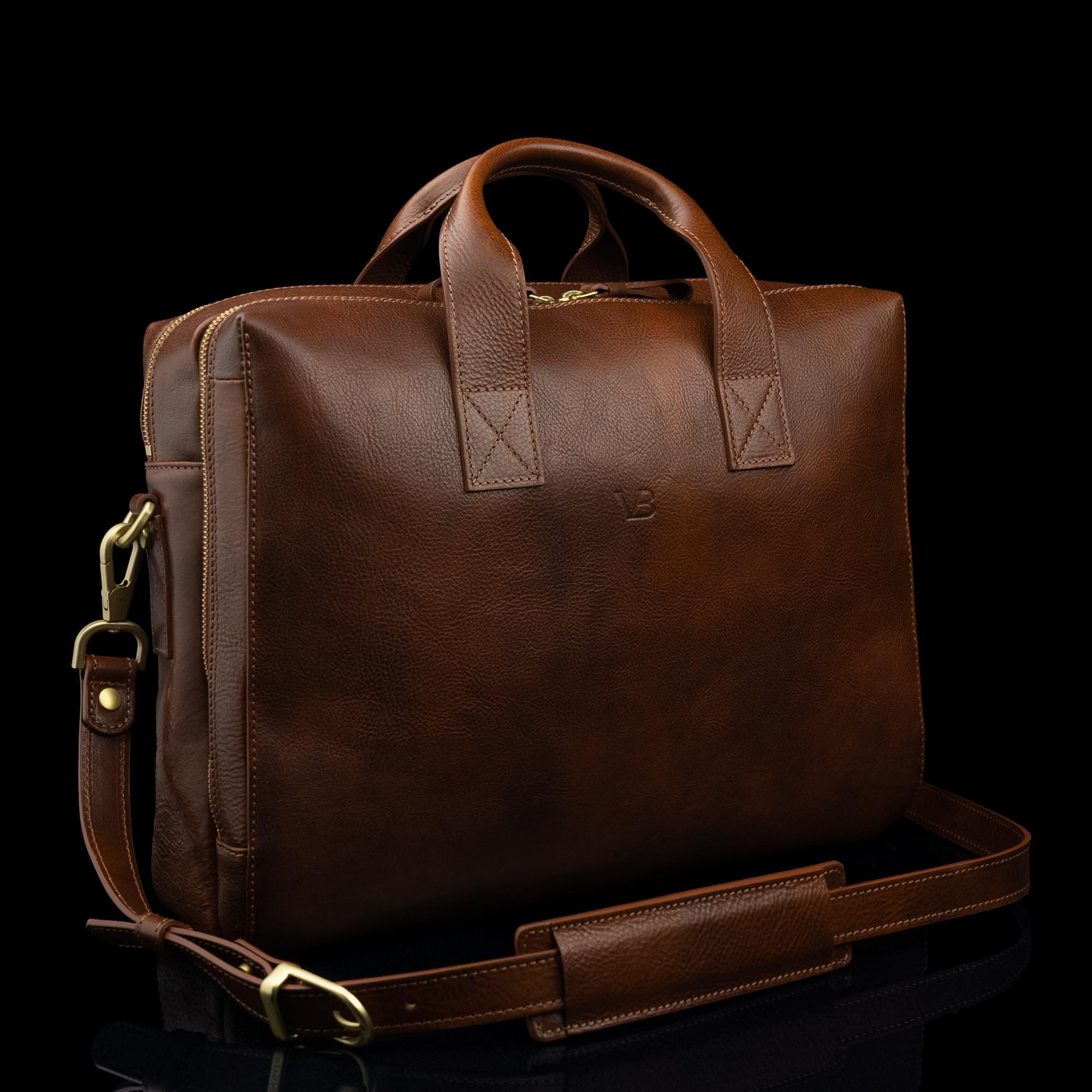 Modern Full Grain Leather Briefcase for Men with Shoulder Strap
