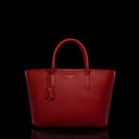 Von Baer Estelle red small leather tote bag for women, shown from the front with structured top handles, pebbled leather texture, hanging clochette and gold-tone logo.