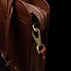 Men’s Von Baer Exquisite luxury full-grain leather laptop briefcase for men in brown, close-up of the brass hardware.