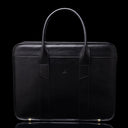 Von Baer exquisite luxury full-grain leather laptop briefcase for women and men in black, front view.