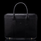 Von Baer exquisite luxury full-grain leather laptop briefcase for women and men in black, front view.