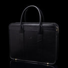 Von Baer exquisite luxury full-grain leather laptop briefcase for women and men in black color, half-turned 3D view.