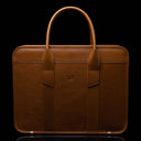 Von Baer Exquisite luxury full-grain leather laptop briefcase for work in tan, front view for women.