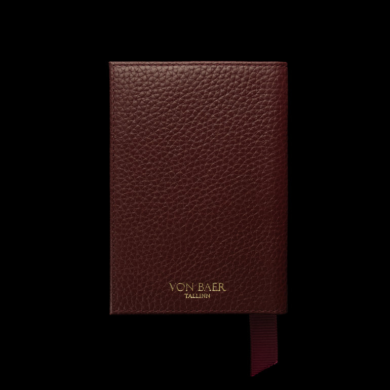 Von Baer full grain leather passport cover holder, cognac burgundy, front view