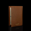 Von Baer full grain leather passport cover holder, half-turned view on a black background