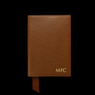 Von Baer full grain leather passport cover holder rear view with embossed initials, personalization example
