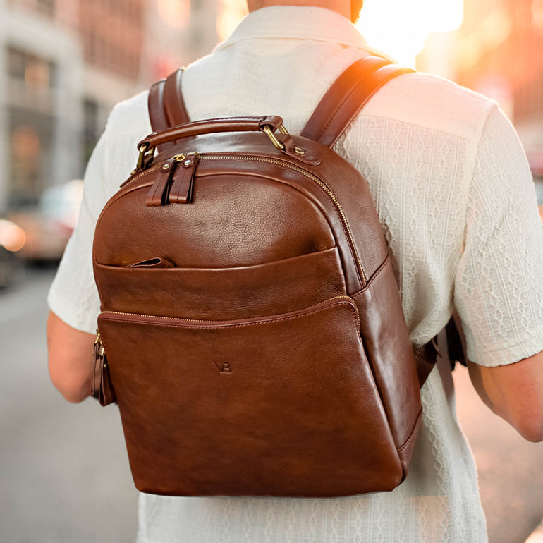 Man Modeling Backpack Best Leather Backpacks for Men in 2026 - Von Baer UK