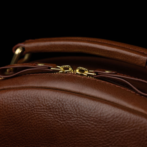 Von Baer Liberty handmade women's full-grain leather backpack in brown with YKK zippers, featuring a stylish and durable design for everyday use.