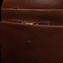 Von Baer Liberty women's full grain leather backpack leather texture close-up and vb logo