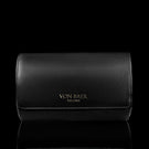 A front view of a black Von Baer luxury leather watch roll.