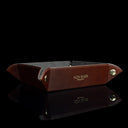 Von Baer Majestic luxury Italian leather tray desk organizer, catch-all in brown, half-turned, highlighting its elegant and functional design.