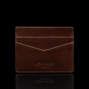 von baer minimalist best quality mens slim leather card holder brown with rfid protection front view