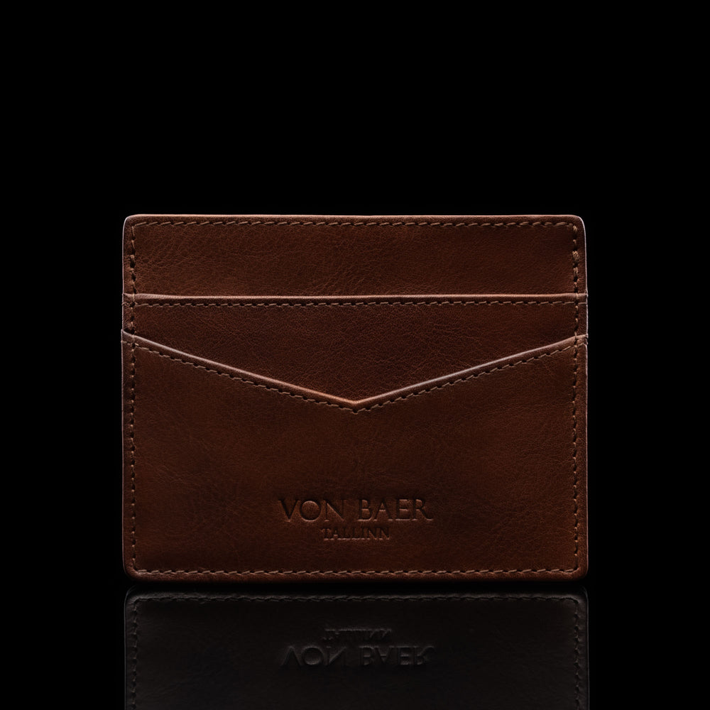 von baer minimalist best quality mens slim leather card holder brown with rfid protection front view