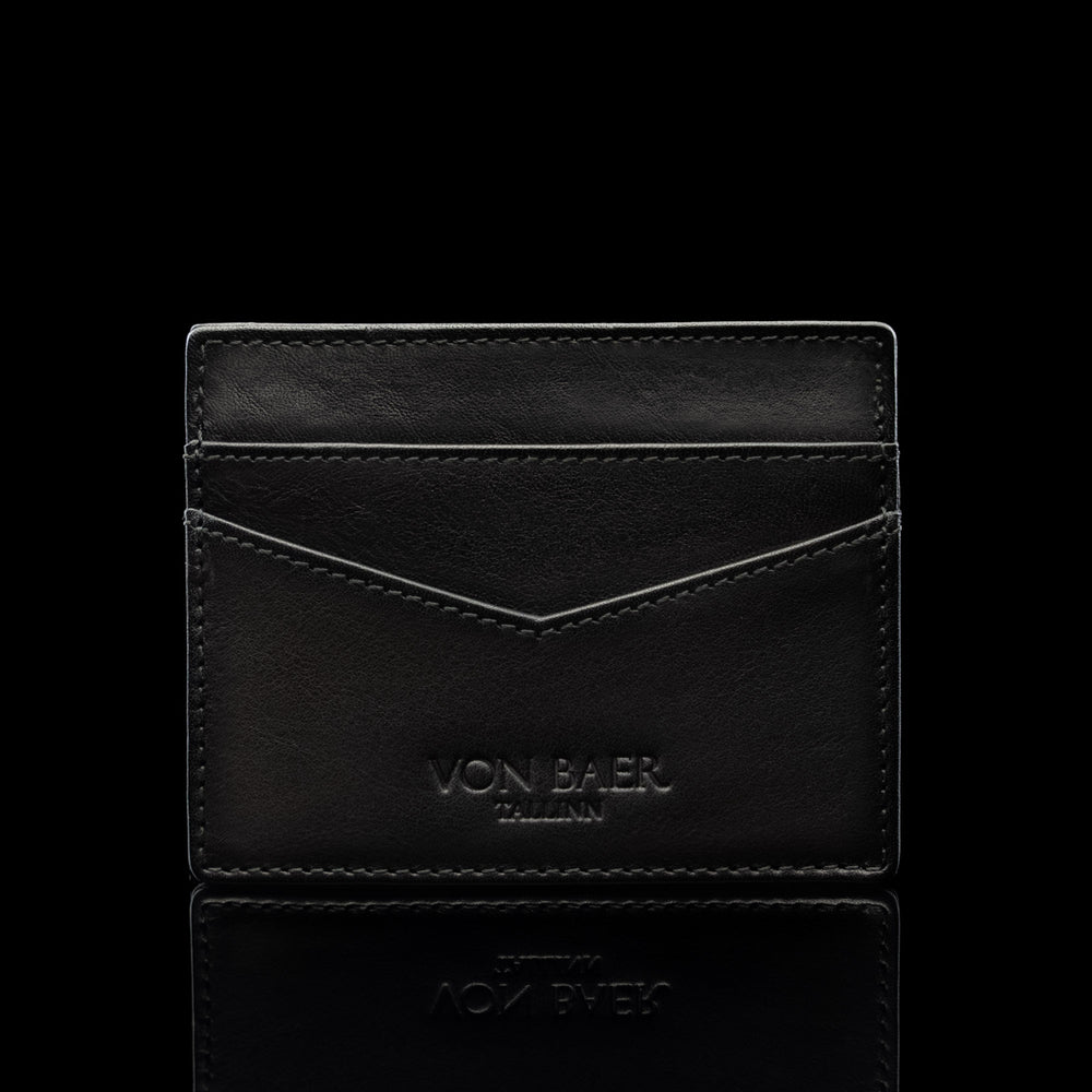 von baer minimalist luxury mens slim leather card holder black front view