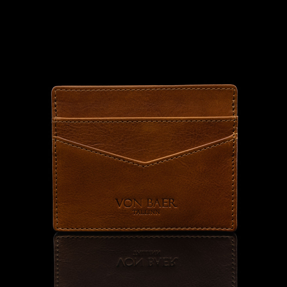 von baer minimalist mens slim leather card holder tan front view