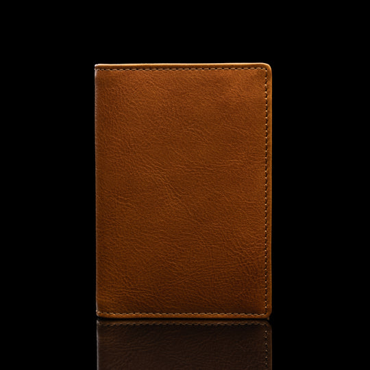 von baer minimalistic grant leather card case wallet solid tan color front view