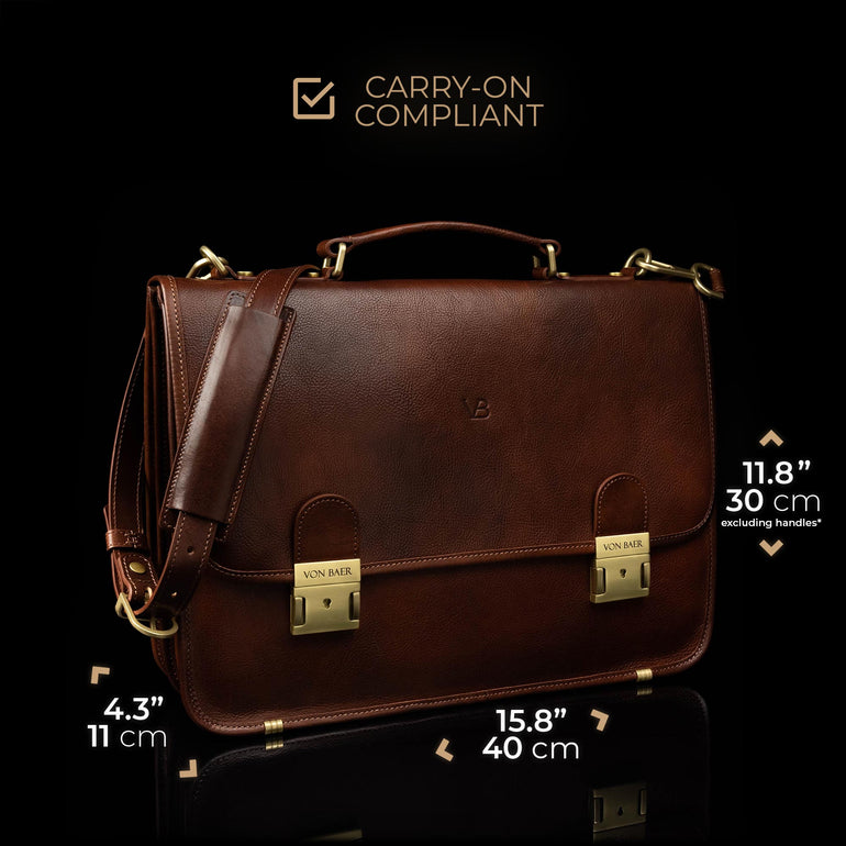 von baer no 2 premium italian leather messenger briefcase solid brown carry on compliant dimensions
