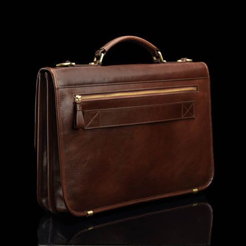von baer no 2 premium leather messenger briefcase solid brown half side view luggage strap